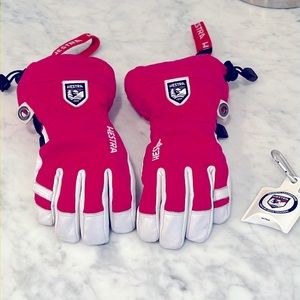 Girls Hestra Ski Snow Winter Gloves Pink Leather - Size 7